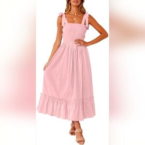 Chic Pink Maxi Dress with Bow Straps